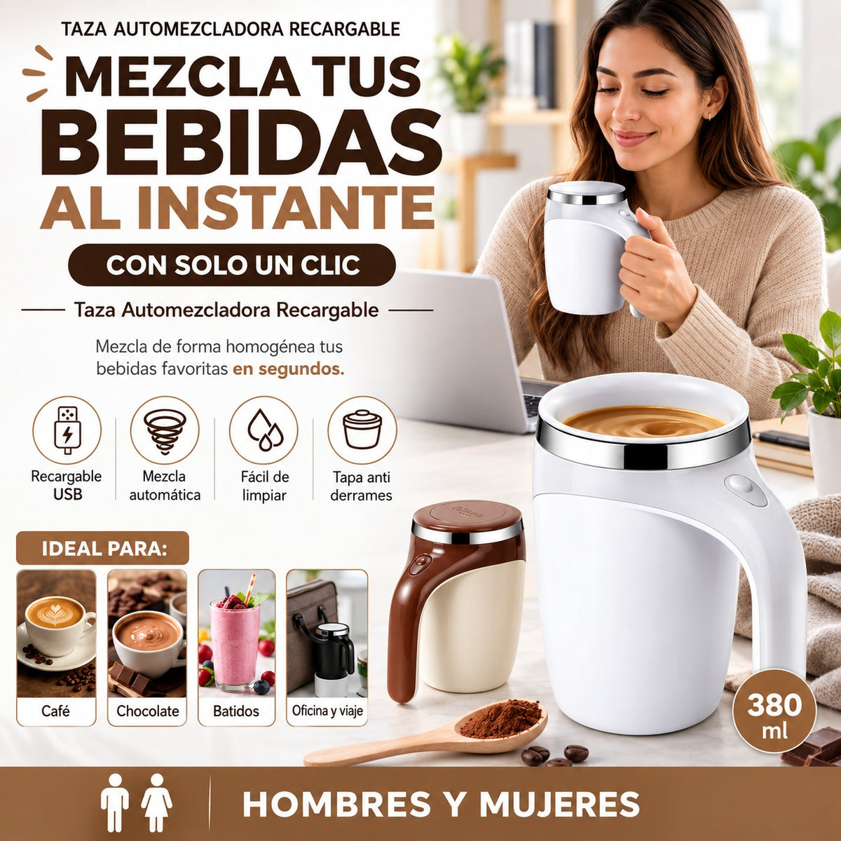 Taza auto mezcladora - ¡Adiós a las cucharitas! ☕