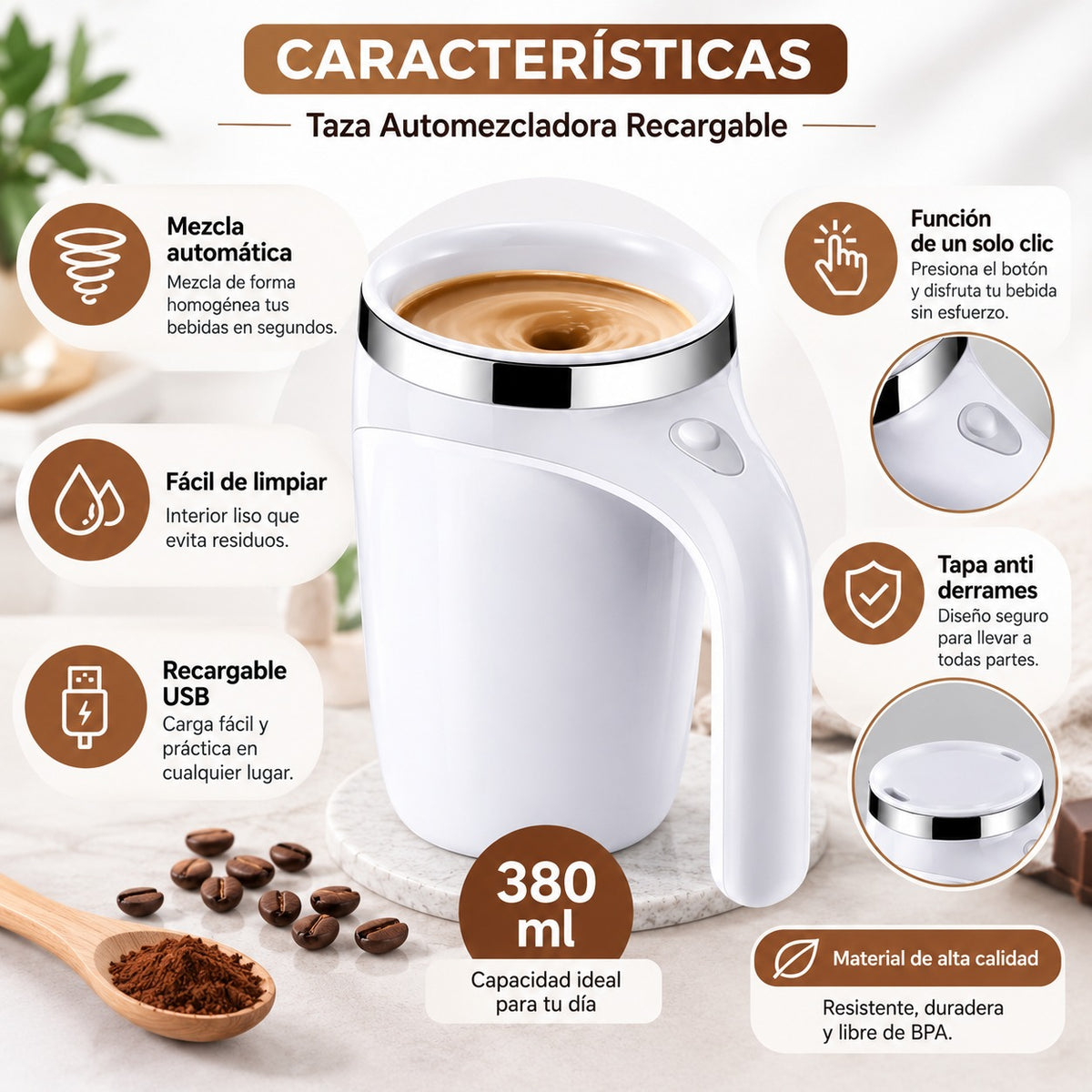 Taza auto mezcladora - ¡Adiós a las cucharitas! ☕